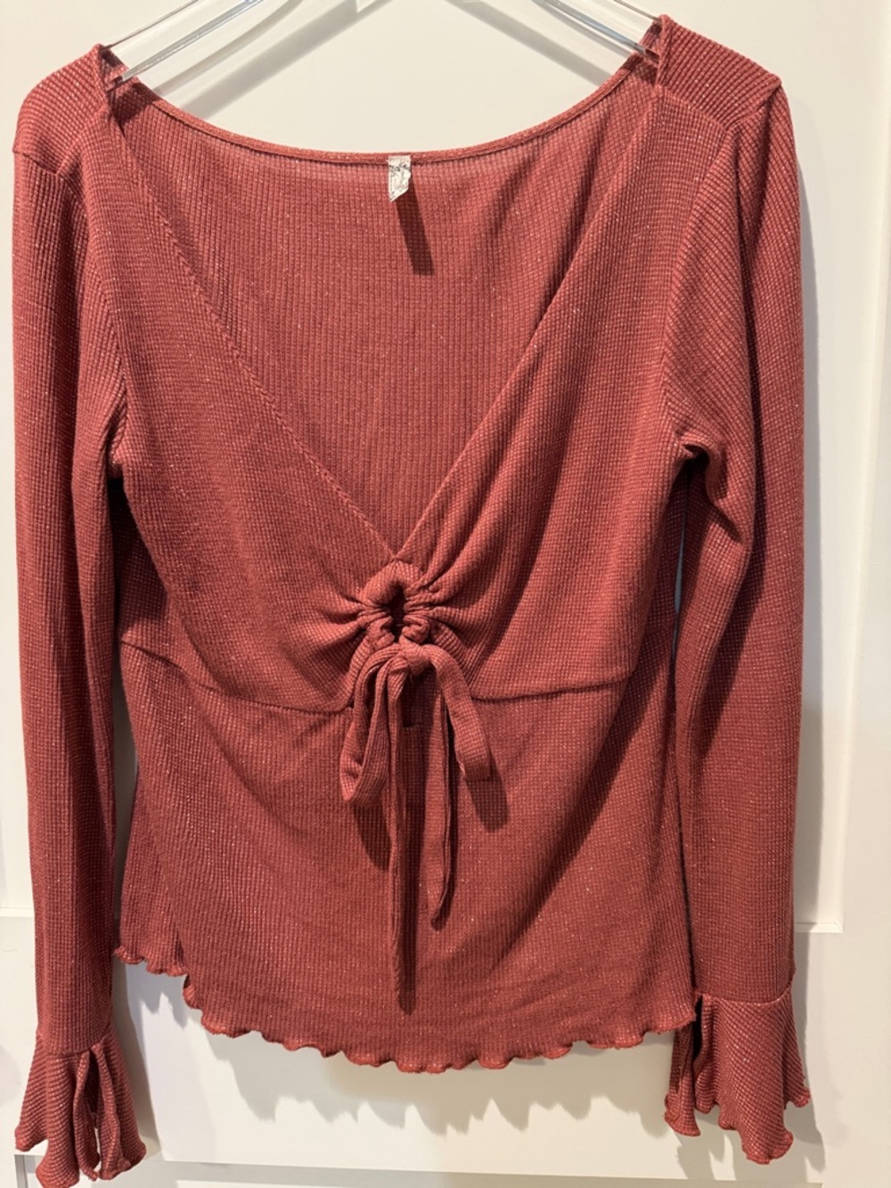 Free People Intimately Say When Dusty Rose Knot-Front Ribbed Long Sleeve Top